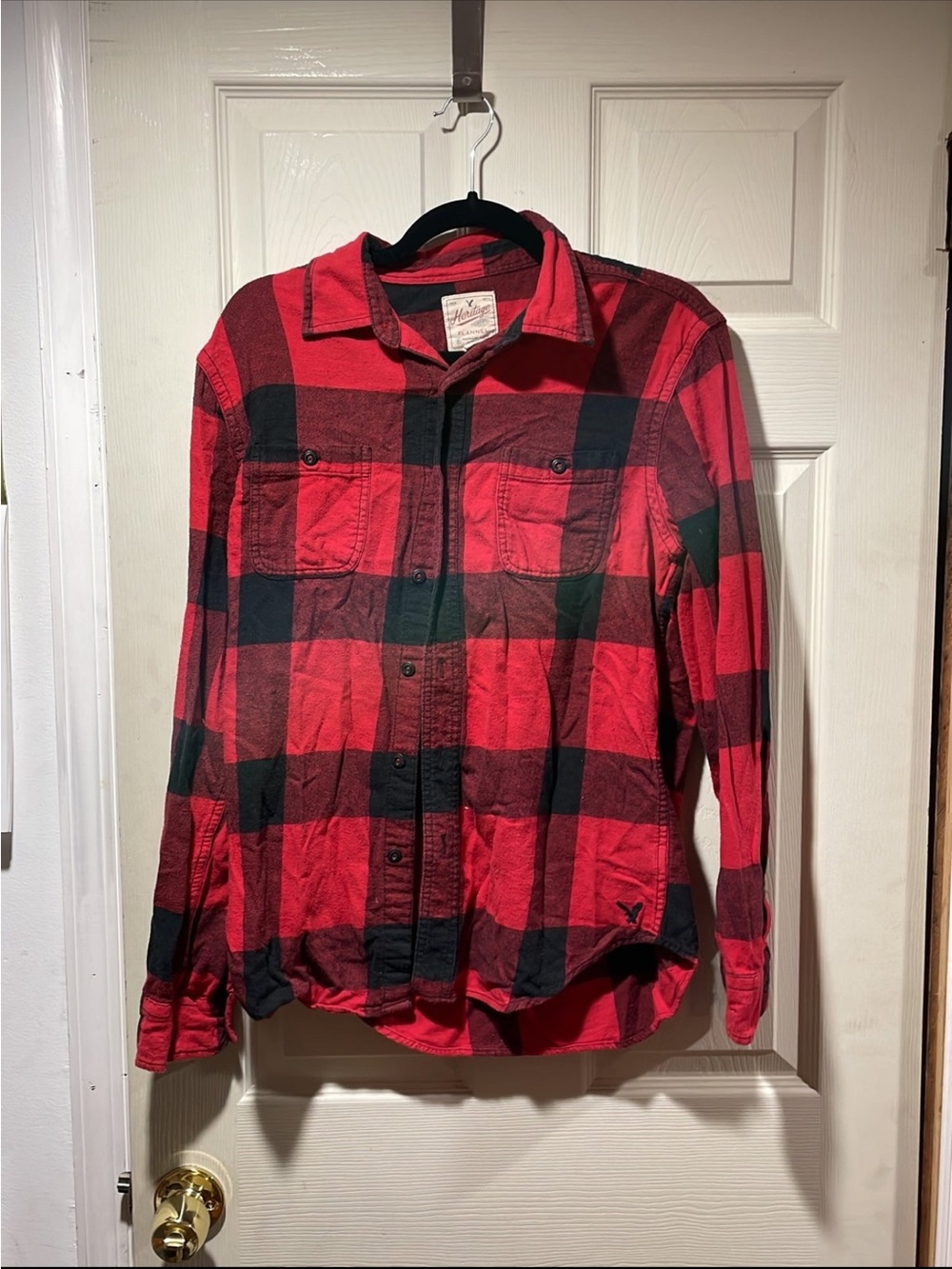 American Eagle Outfitters Red and Black Plaid Flannel Shirt